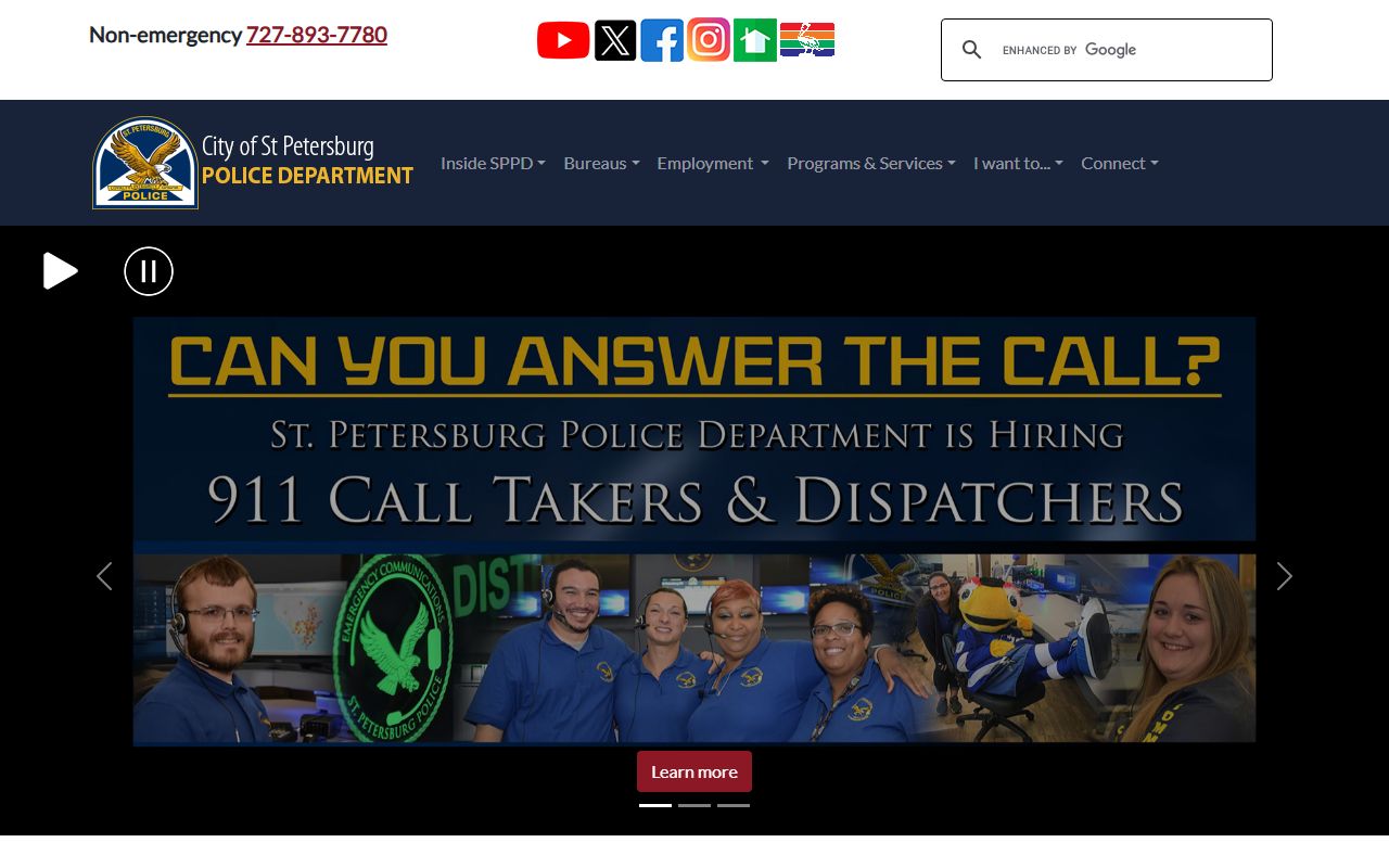 St. Petersburg Police Department website for arrest records information