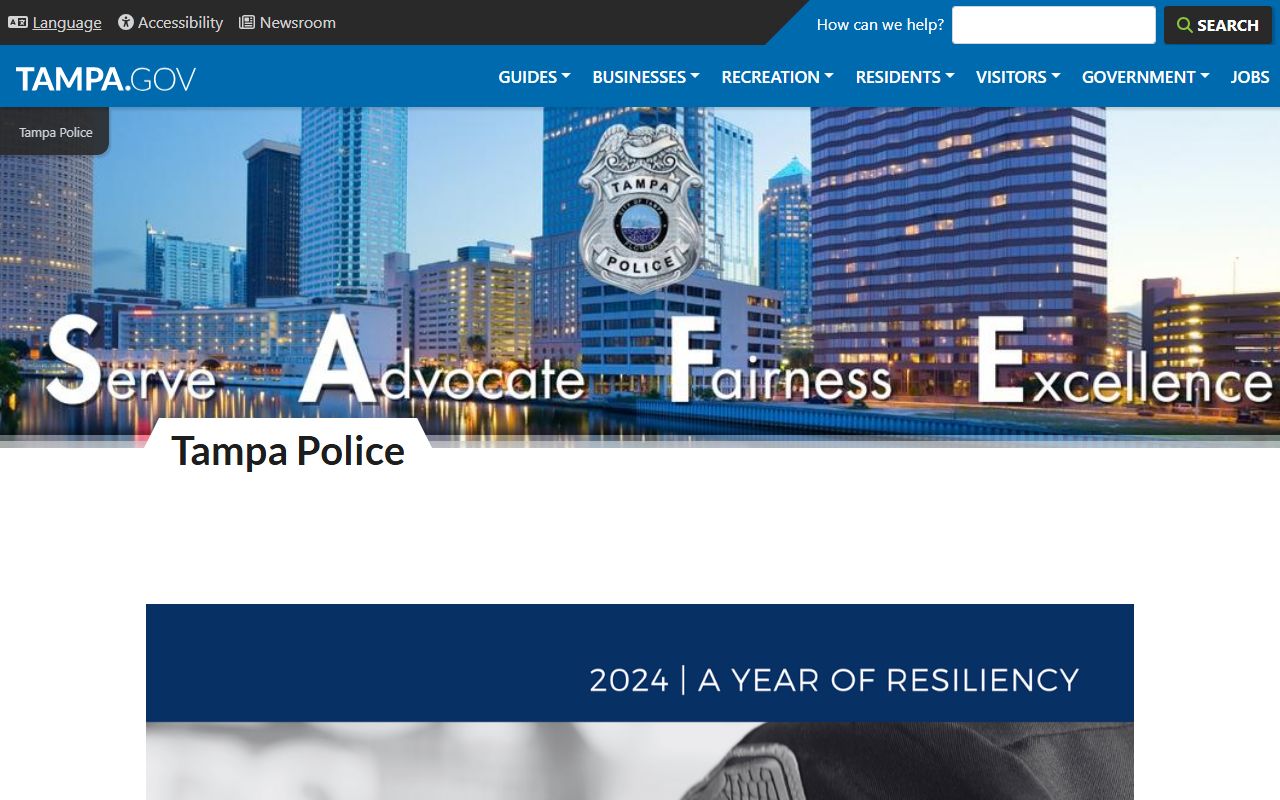 Tampa Police Department website for Tampa arrest records information