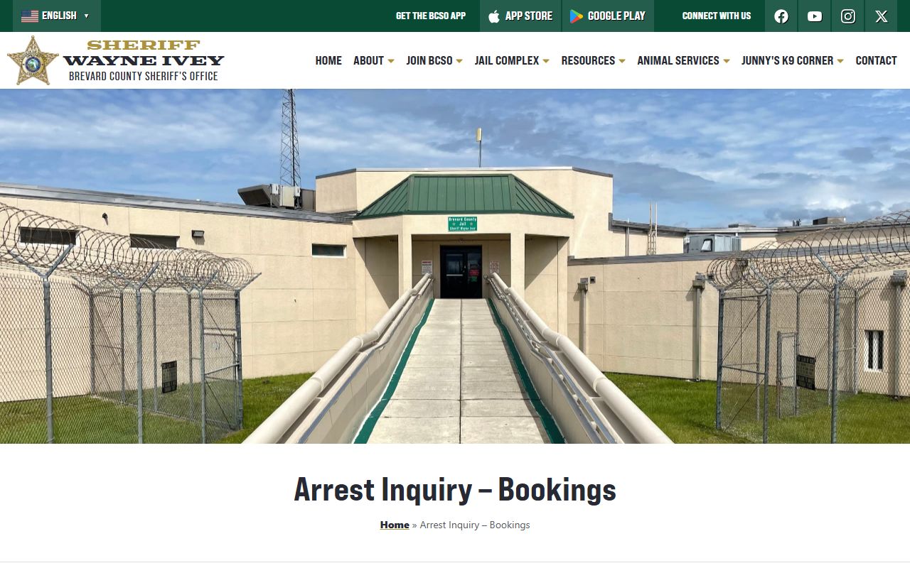 Brevard County Sheriff arrest inquiry and bookings page for arrest records