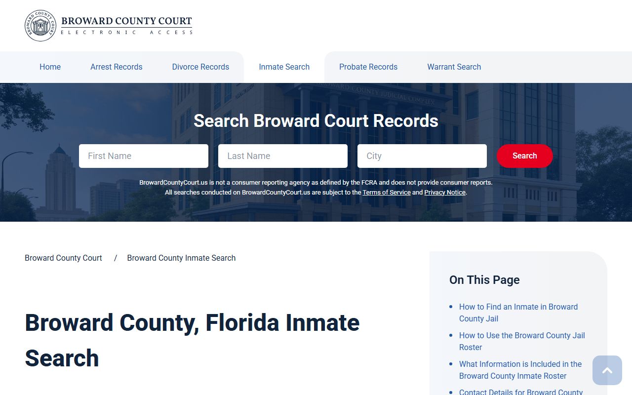 Broward County inmate search portal for arrest records lookup