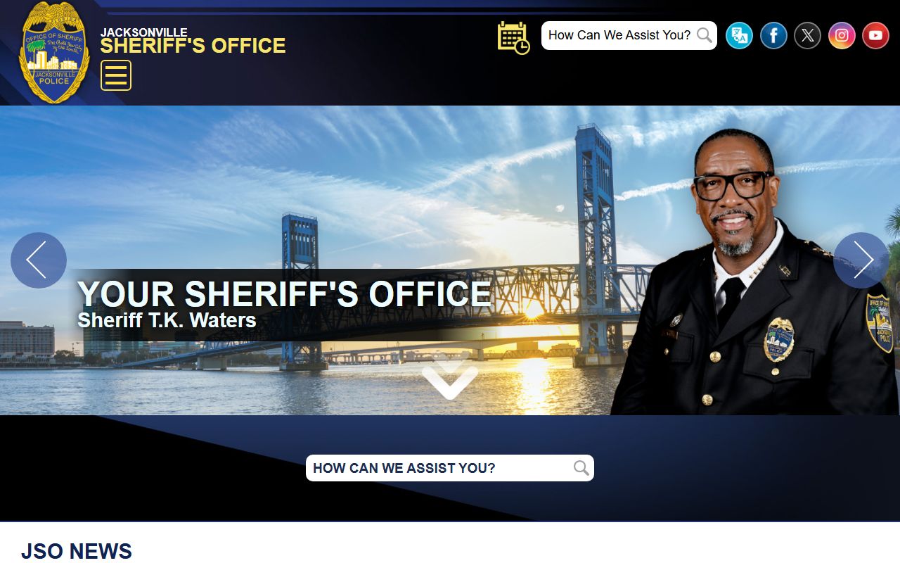 Jacksonville Sheriff's Office homepage for Duval County arrest records access