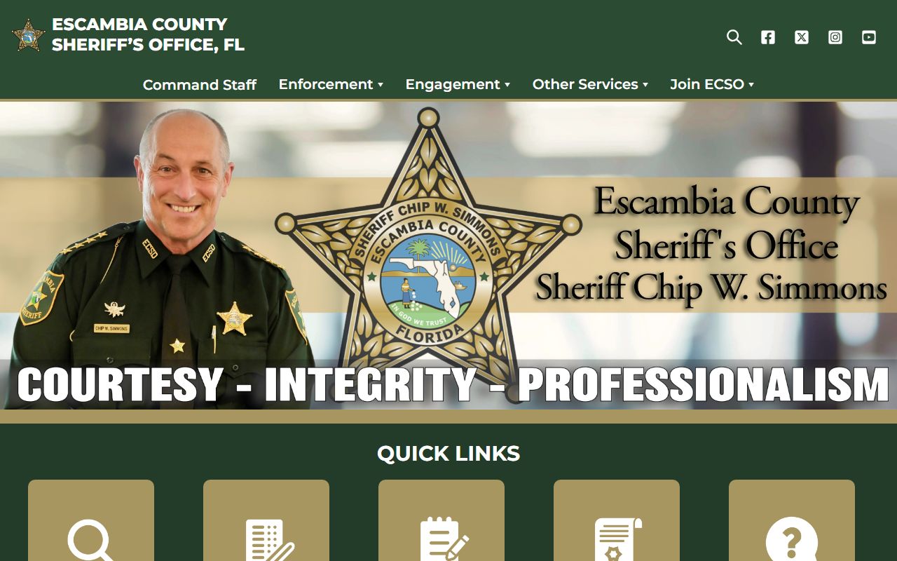 Escambia County Sheriff's Office homepage for arrest records search in Pensacola