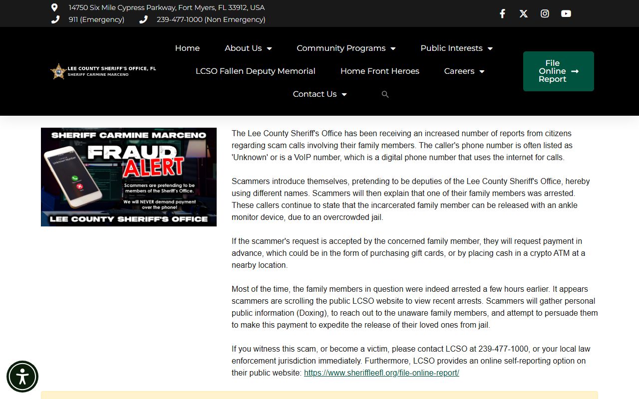 Lee County Sheriff booking search tool for arrest records