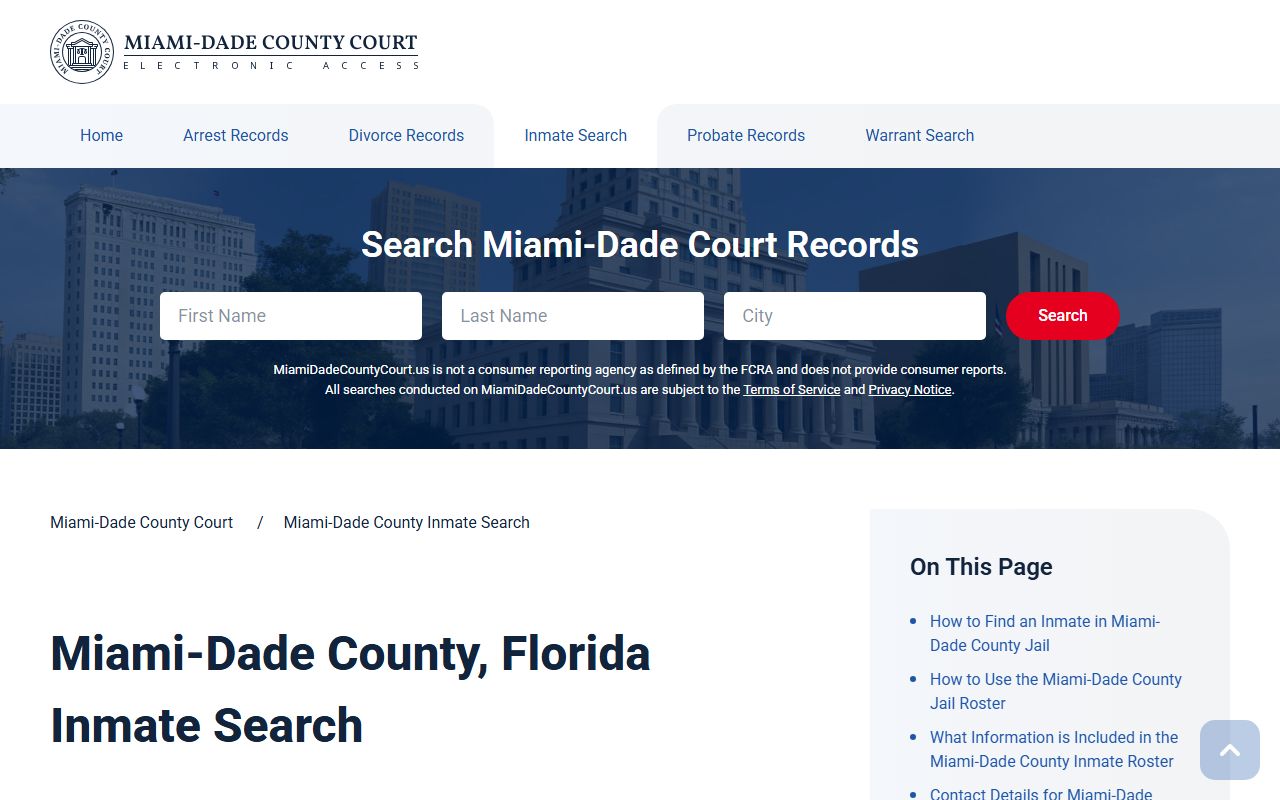 Miami-Dade County inmate search portal for arrest records