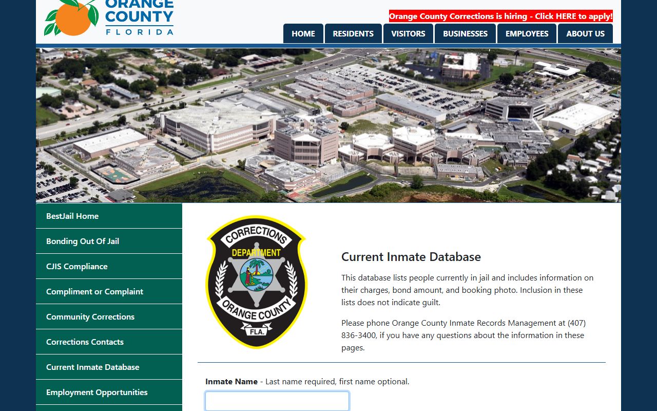 Orange County inmate search database for arrest records