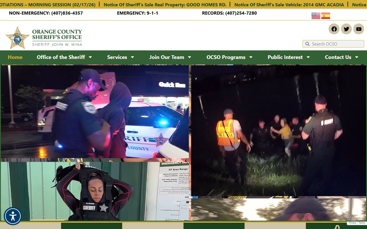 Orange County Sheriff's Office homepage for arrest records and public safety