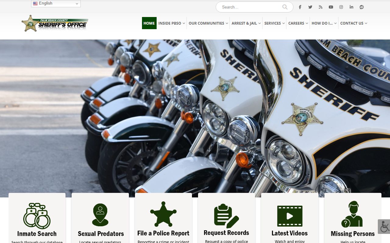 Palm Beach County Sheriff's Office homepage for arrest records