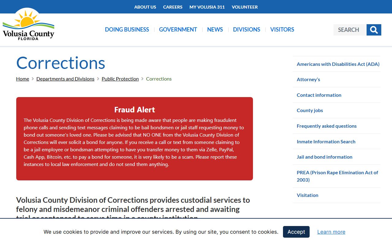 Volusia County Corrections department page for jail and arrest records